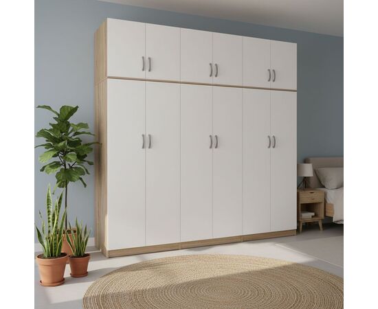 Ντουλάπα εξάφυλλη με πατάρι Lego ΙΙ pakoworld sonoma-λευκή 240x42x240εκ - ΝΤΟΥΛΑΠΕΣ στο Milonadakis.gr