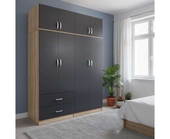 Ντουλάπα τετράφυλλη με πατάρι Lego pakoworld sonoma-ανθρακί 160x42x240εκ - ΝΤΟΥΛΑΠΕΣ στο Milonadakis.gr