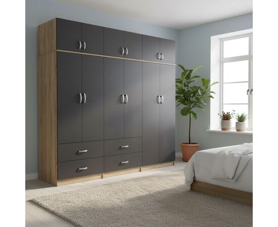 Ντουλάπα εξάφυλλη με πατάρι Lego pakoworld sonoma-ανθρακί 240x42x240εκ - ΝΤΟΥΛΑΠΕΣ στο Milonadakis.gr