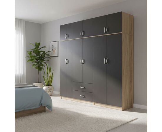 Ντουλάπα εξάφυλλη με πατάρι Lego I pakoworld sonoma-ανθρακί 240x42x240εκ - ΝΤΟΥΛΑΠΕΣ στο Milonadakis.gr