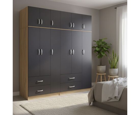 Ντουλάπα εξάφυλλη με πατάρι Lego pakoworld sonoma-ανθρακί 180x42x240εκ - ΝΤΟΥΛΑΠΕΣ στο Milonadakis.gr
