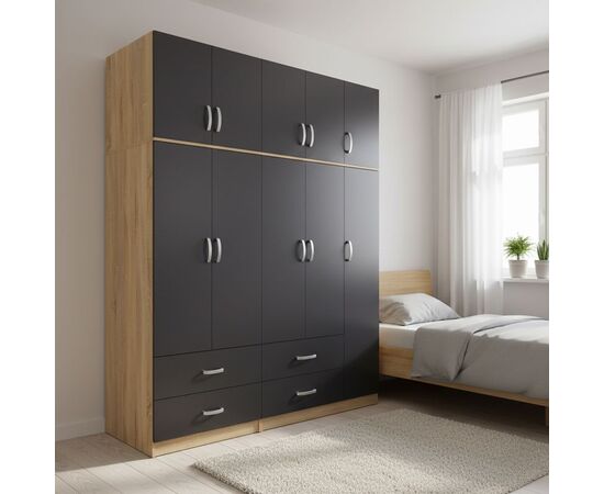 Ντουλάπα πεντάφυλλη με πατάρι Lego pakoworld sonoma-ανθρακί 170x42x240εκ - ΝΤΟΥΛΑΠΕΣ στο Milonadakis.gr