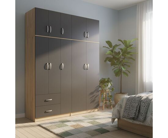 Ντουλάπα πεντάφυλλη με πατάρι Lego I pakoworld sonoma-ανθρακί 170x42x240εκ - ΝΤΟΥΛΑΠΕΣ στο Milonadakis.gr