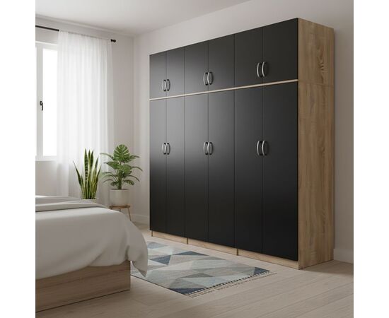 Ντουλάπα εξάφυλλη με πατάρι Lego ΙΙ pakoworld sonoma-ανθρακί 240x42x240εκ - ΝΤΟΥΛΑΠΕΣ στο Milonadakis.gr