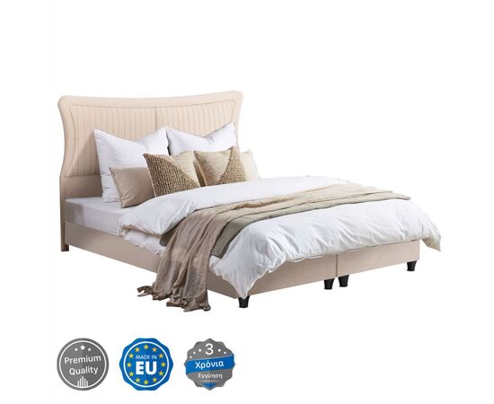 ΚΡEΒΑΤΙ ΔΙΠΛΟ NESTOR HM715 ΜΠΕΖ ΒΕΛΟΥΔΟ ΓΙΑ ΣΤΡΩΜΑ 160x200εκ. - ΚΡΕΒΑΤΙΑ στο Milonadakis.gr