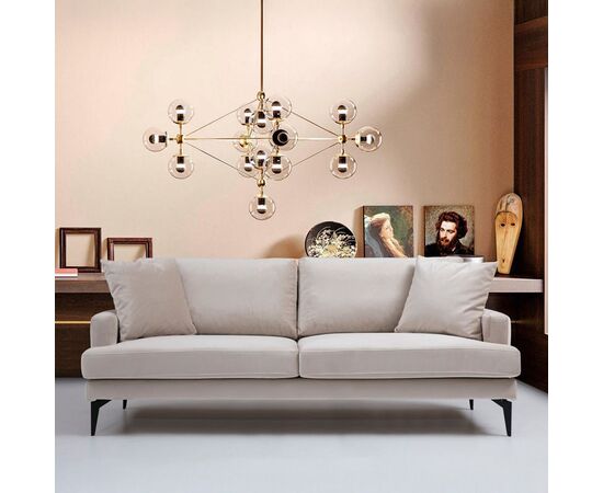 Καναπές 2θέσιος Fortune pakoworld βελούδο μπεζ-μαύρο 175x90x88εκ - ΚΑΝΑΠΕΔΕΣ-ΣΑΛΟΝΙΑ στο Milonadakis.gr