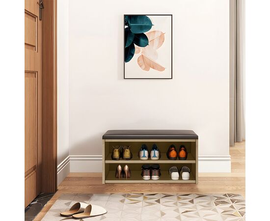 Παπουτσοθήκη-Σκαμπό Kiana pakoworld 6 ζεύγων με μαύρο μαξιλάρι σε φυσική απόχρωση 80x32x44εκ - ΕΠΙΠΛΑ ΕΙΣΟΔΟΥ στο Milonadakis.gr