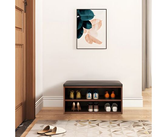 Παπουτσοθήκη-Σκαμπό Kiana pakoworld 6 ζεύγων με μαυρο μαξιλάρι σε καρυδι απόχρωση 80x32x44εκ - ΕΠΙΠΛΑ ΕΙΣΟΔΟΥ στο Milonadakis.gr