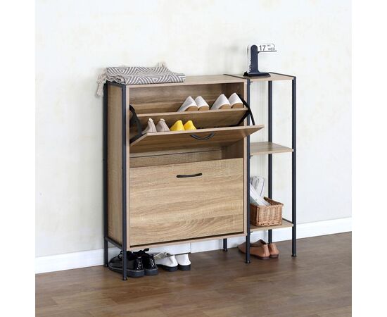 Παπουτσοθήκη Karleva pakoworld 12 θέσεων σε oak απόχρωση με μαύρο μέταλλο 88x24x87εκ - ΕΠΙΠΛΑ ΕΙΣΟΔΟΥ στο Milonadakis.gr