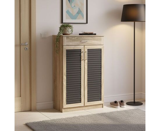 Παπουτσοθήκη-ντουλάπι Sante pakoworld 20 ζεύγων σε sonoma-ανθρακί απόχρωση 80x37x123εκ - ΕΠΙΠΛΑ ΕΙΣΟΔΟΥ στο Milonadakis.gr