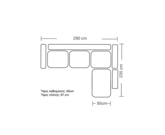 Γωνιακός καναπές αριστερή γωνία Romantic pakoworld ύφασμα elephant-ciel 290x235x95εκ - ΚΑΝΑΠΕΔΕΣ-ΣΑΛΟΝΙΑ στο Milonadakis.gr