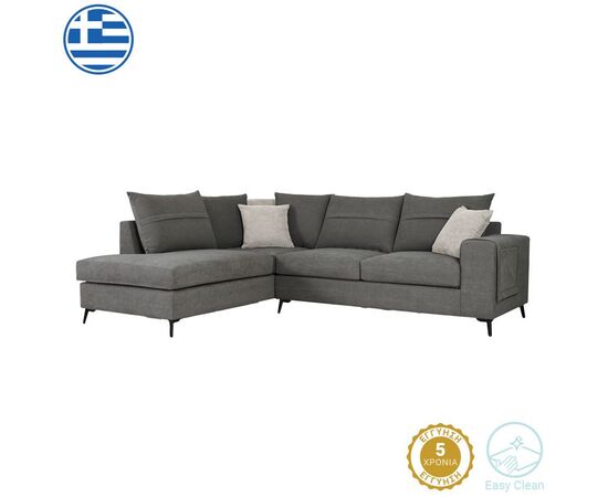 Γωνιακός καναπές δεξιά γωνία Montana pakoworld ποντικί ύφασμα με μαξιλάρια σε απόχρωση ανοιχτό γκρι 275x215x93εκ - ΚΑΝΑΠΕΔΕΣ-ΣΑΛΟΝΙΑ στο Milonadakis.gr