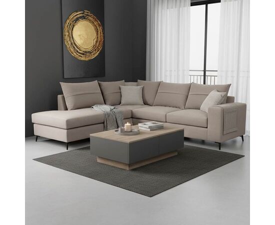 Γωνιακός καναπές δεξιά γωνία Montana pakoworld γκρι-μπεζ ύφασμα με μαξιλάρια σε απόχρωση ανοιχτό γκρι 275x215x93εκ - ΚΑΝΑΠΕΔΕΣ-ΣΑΛΟΝΙΑ στο Milonadakis.gr