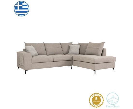 Γωνιακός καναπές αριστερή γωνία Montana pakoworld γκρι-μπεζ ύφασμα με μαξιλάρια σε απόχρωση ανοιχτό γκρι 275x215x93εκ - ΚΑΝΑΠΕΔΕΣ-ΣΑΛΟΝΙΑ στο Milonadakis.gr
