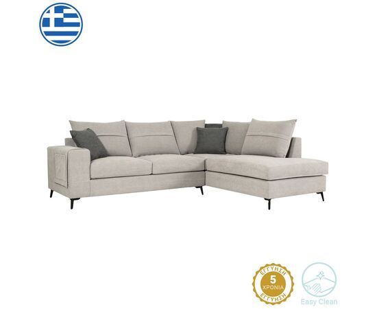 Γωνιακός καναπές αριστερά γωνία Montana pakoworld ανοιχτό γκρι ύφασμα με μαξιλάρια σε ποντικί απόχρωση 275x215x93εκ - ΚΑΝΑΠΕΔΕΣ-ΣΑΛΟΝΙΑ στο Milonadakis.gr
