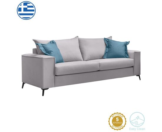 Καναπές Verona pakoworld 3θέσιος ανοιχτό γκρι ύφασμα με μαξιλάρια σε μπλε απόχρωση 225x93x100εκ - ΚΑΝΑΠΕΔΕΣ-ΣΑΛΟΝΙΑ στο Milonadakis.gr