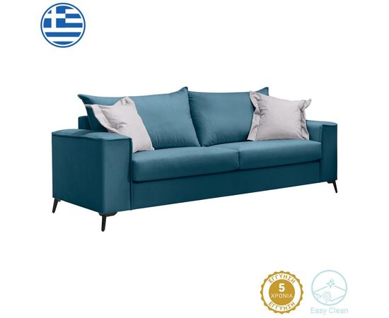 Καναπές Verona pakoworld 3θέσιος μπλε ύφασμα με μαξιλάρια σε απόχρωση ανοιχτό γκρι 225x93x100εκ - ΚΑΝΑΠΕΔΕΣ-ΣΑΛΟΝΙΑ στο Milonadakis.gr