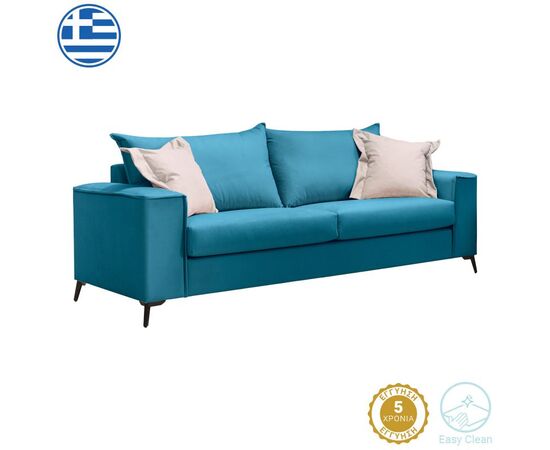 Καναπές Verona pakoworld 3θέσιος πετρόλ ύφασμα με μαξιλάρια σε μπεζ απόχρωση 225x93x100εκ - ΚΑΝΑΠΕΔΕΣ-ΣΑΛΟΝΙΑ στο Milonadakis.gr