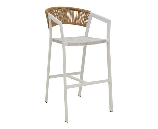 Σκαμπό μπαρ αλουμινίου Phoenix pakoworld στοιβαζόμενo λευκός σκελετός-textilene φυσικό rattan 53x58x103εκ - ΣΚΑΜΠΩ στο Milonadakis.gr