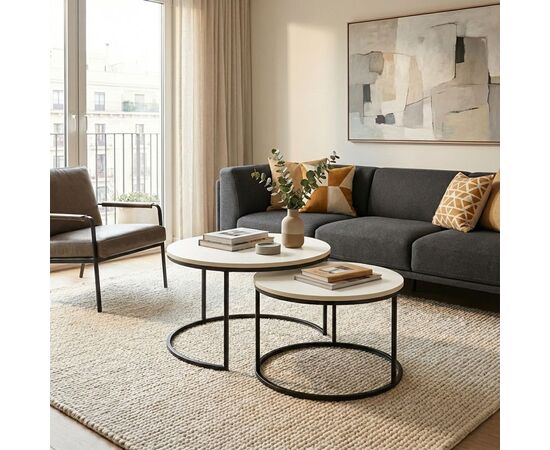 Τραπέζι σαλονιού Solme pakoworld σετ 2τεμ κρεμ-πόδι μαύρο μέταλλο - ΤΡΑΠΕΖΑΚΙΑ ΣΑΛΟΝΙΟΥ στο Milonadakis.gr