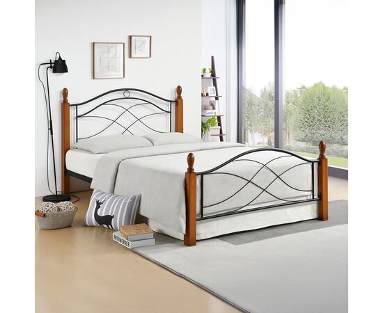 Κρεβάτι Polanian pakoworld ξύλο rubberwood σε καρυδί απόχρωση-μαύρο μέταλλο 90x190εκ - ΚΡΕΒΑΤΙΑ στο Milonadakis.gr