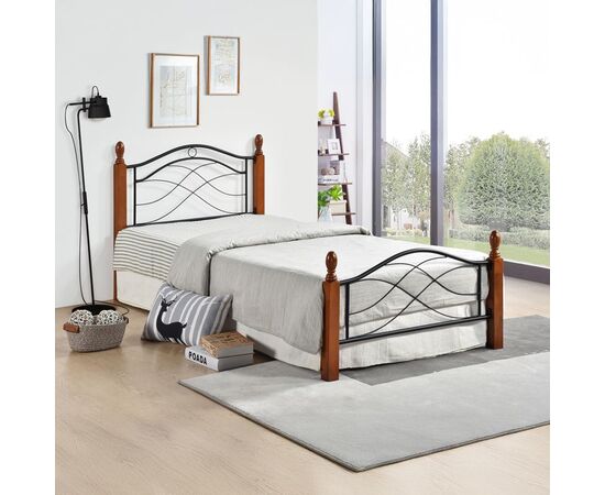 Κρεβάτι Polanian pakoworld ξύλο rubberwood σε καρυδί απόχρωση-μαύρο μέταλλο 150x200εκ - ΚΡΕΒΑΤΙΑ στο Milonadakis.gr