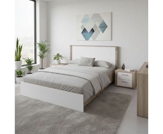 Κρεβάτι Athos pakoworld σε sonoma-λευκή απόχρωση 140x200εκ - ΚΡΕΒΑΤΙΑ στο Milonadakis.gr