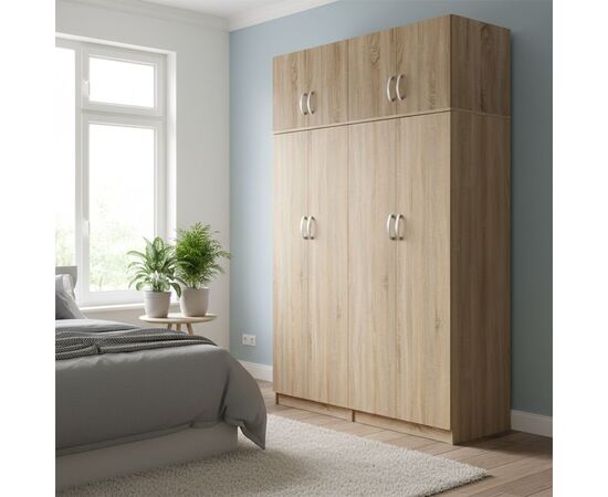 Ντουλάπα τετράφυλλη με πατάρι Lego Ι pakoworld sonoma 160x42x240εκ - ΝΤΟΥΛΑΠΕΣ στο Milonadakis.gr