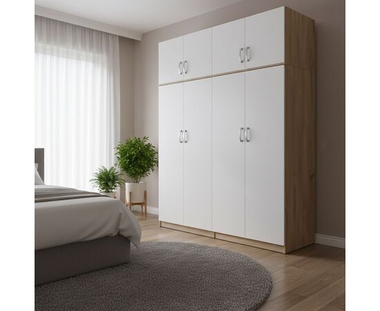 Ντουλάπα τετράφυλλη με πατάρι Lego Ι pakoworld sonoma-λευκή 160x42x240εκ - ΝΤΟΥΛΑΠΕΣ στο Milonadakis.gr