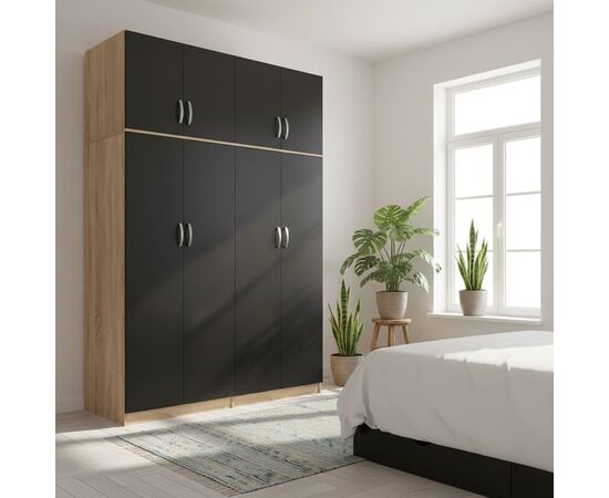 Ντουλάπα τετράφυλλη με πατάρι Lego Ι pakoworld sonoma-ανθρακί 160x42x240εκ - ΝΤΟΥΛΑΠΕΣ στο Milonadakis.gr