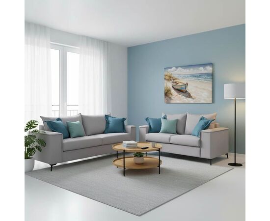 Σετ σαλονιού 2τεμ Verona pakoworld ανοιχτό γκρι ύφασμα με μαξιλάρια σε μπλε απόχρωση - ΚΑΝΑΠΕΔΕΣ-ΣΑΛΟΝΙΑ στο Milonadakis.gr