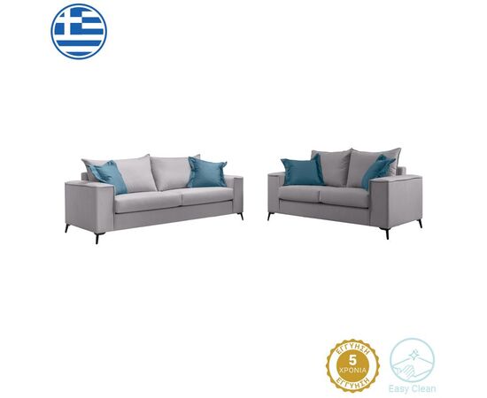 Σετ σαλονιού 2τεμ Verona pakoworld ανοιχτό γκρι ύφασμα με μαξιλάρια σε μπλε απόχρωση - ΚΑΝΑΠΕΔΕΣ-ΣΑΛΟΝΙΑ στο Milonadakis.gr