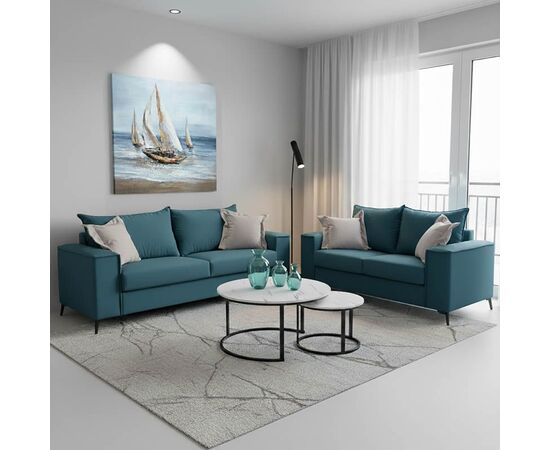 Σετ σαλονιού 2τεμ Verona pakoworld μπλε ύφασμα με μαξιλάρια σε απόχρωση ανοιχτό γκρι - ΚΑΝΑΠΕΔΕΣ-ΣΑΛΟΝΙΑ στο Milonadakis.gr