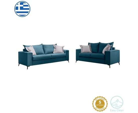 Σετ σαλονιού 2τεμ Verona pakoworld μπλε ύφασμα με μαξιλάρια σε απόχρωση ανοιχτό γκρι - ΚΑΝΑΠΕΔΕΣ-ΣΑΛΟΝΙΑ στο Milonadakis.gr