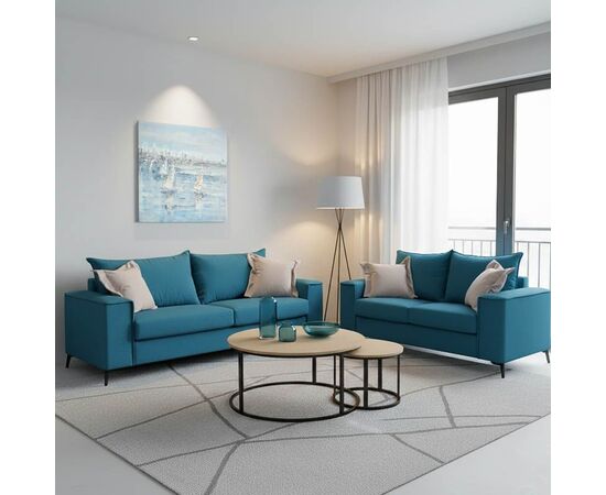 Σετ σαλονιού 2τεμ Verona pakoworld πετρόλ ύφασμα με μαξιλάρια σε μπεζ απόχρωση - ΚΑΝΑΠΕΔΕΣ-ΣΑΛΟΝΙΑ στο Milonadakis.gr