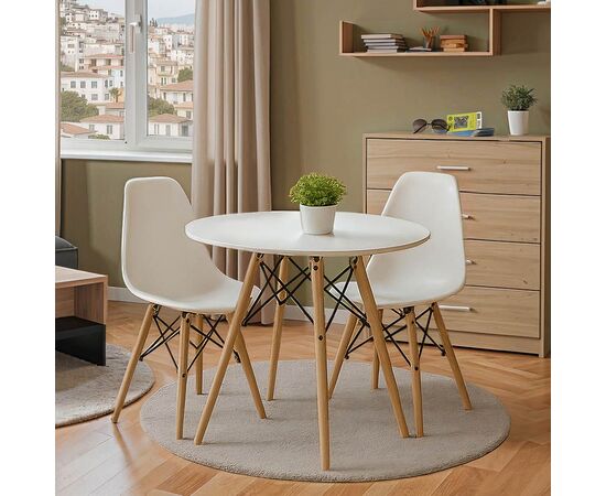 Τραπεζαρία με Καρέκλες Julita λευκό και Τραπέζι Julita λευκό Φ80x73εκ  Σετ 3τεμ - ΤΡΑΠΕΖΑΡΙΕΣ στο Milonadakis.gr