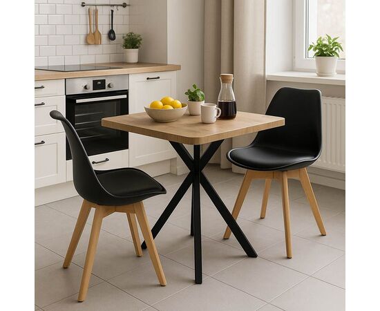 Τραπεζαρία με Καρέκλες Gaston μαύρο και Τραπέζι Prestone oak 70x70x75εκ Σετ 3τεμ - ΤΡΑΠΕΖΑΡΙΕΣ στο Milonadakis.gr