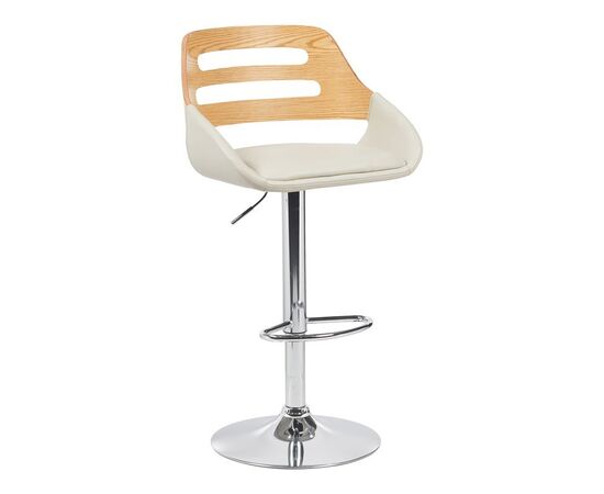 Σκαμπό μπαρ Fern pakoworld πτυσσόμενο-περιστρεφόμενο μπεζ pu- ξύλο γκρι- μέταλλο χρωμίου 50x48.5x89-110.5εκ - ΣΚΑΜΠΟ ΜΠΑΡ στο Milonadakis.gr