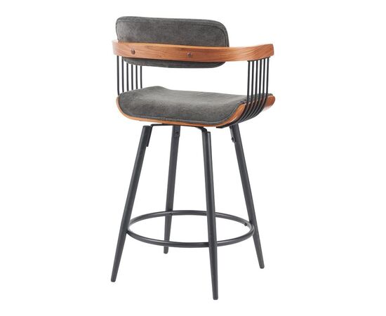 Σκαμπό μπαρ Cameo pakoworld περιστρεφόμενο μέταλλο μαύρο-καρυδί ξύλο-ανθρακί ύφασμα 53x50x93εκ - ΣΚΑΜΠΟ ΜΠΑΡ στο Milonadakis.gr