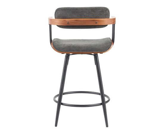 Σκαμπό μπαρ Cameo pakoworld περιστρεφόμενο μέταλλο μαύρο-καρυδί ξύλο-ανθρακί ύφασμα 53x50x93εκ - ΣΚΑΜΠΟ ΜΠΑΡ στο Milonadakis.gr