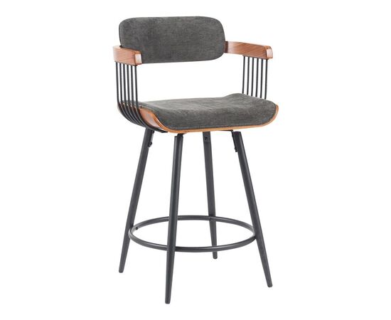 Σκαμπό μπαρ Cameo pakoworld περιστρεφόμενο μέταλλο μαύρο-καρυδί ξύλο-ανθρακί ύφασμα 53x50x93εκ - ΣΚΑΜΠΟ ΜΠΑΡ στο Milonadakis.gr