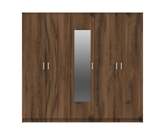 Ντουλάπα πεντάφυλλη με καθρέφτη Luna pakoworld καρυδί-oak 220x52x200εκ - ΝΤΟΥΛΑΠΕΣ στο Milonadakis.gr