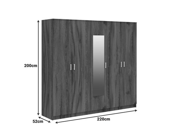 Ντουλάπα πεντάφυλλη με καθρέφτη Luna pakoworld καρυδί-oak 220x52x200εκ - ΝΤΟΥΛΑΠΕΣ στο Milonadakis.gr