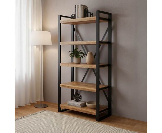 Βιβλιοθήκη Miles pakoworld mango ξύλο σε φυσική-μαύρη απόχρωση 80x40x180εκ - ΒΙΒΛΙΟΘΗΚΕΣ στο Milonadakis.gr