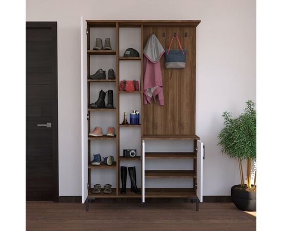 Έπιπλο εισόδου Melena pakoworld με καθρέπτη-κρεμάστρα λευκό-καρυδί 120x37.5x199εκ - ΕΠΙΠΛΑ ΕΙΣΟΔΟΥ στο Milonadakis.gr