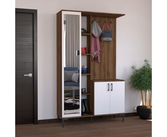Έπιπλο εισόδου Melena pakoworld με καθρέπτη-κρεμάστρα λευκό-καρυδί 120x37.5x199εκ - ΕΠΙΠΛΑ ΕΙΣΟΔΟΥ στο Milonadakis.gr