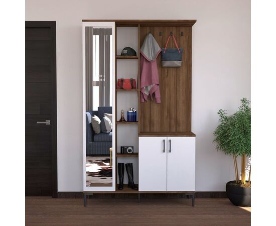 Έπιπλο εισόδου Melena pakoworld με καθρέπτη-κρεμάστρα λευκό-καρυδί 120x37.5x199εκ - ΕΠΙΠΛΑ ΕΙΣΟΔΟΥ στο Milonadakis.gr