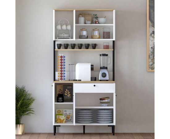 Ντουλάπια κουζίνας Lenner pakoworld λευκό-sonoma 90x45x184εκ - ΜΠΟΥΦΕΔΕΣ-ΚΟΝΣΟΛΕΣ στο Milonadakis.gr