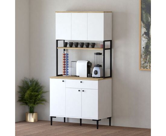 Ντουλάπια κουζίνας Lenner pakoworld λευκό-sonoma 90x45x184εκ - ΜΠΟΥΦΕΔΕΣ-ΚΟΝΣΟΛΕΣ στο Milonadakis.gr