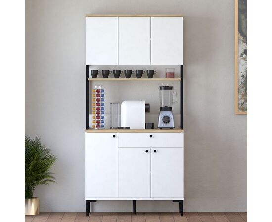 Ντουλάπια κουζίνας Lenner pakoworld λευκό-sonoma 90x45x184εκ - ΜΠΟΥΦΕΔΕΣ-ΚΟΝΣΟΛΕΣ στο Milonadakis.gr